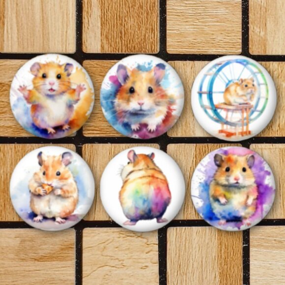 Watercolor Hamster Fridge Magnets Set Of 6 Metal Magnets For Home Office Kitchen - Picture 1 of 6